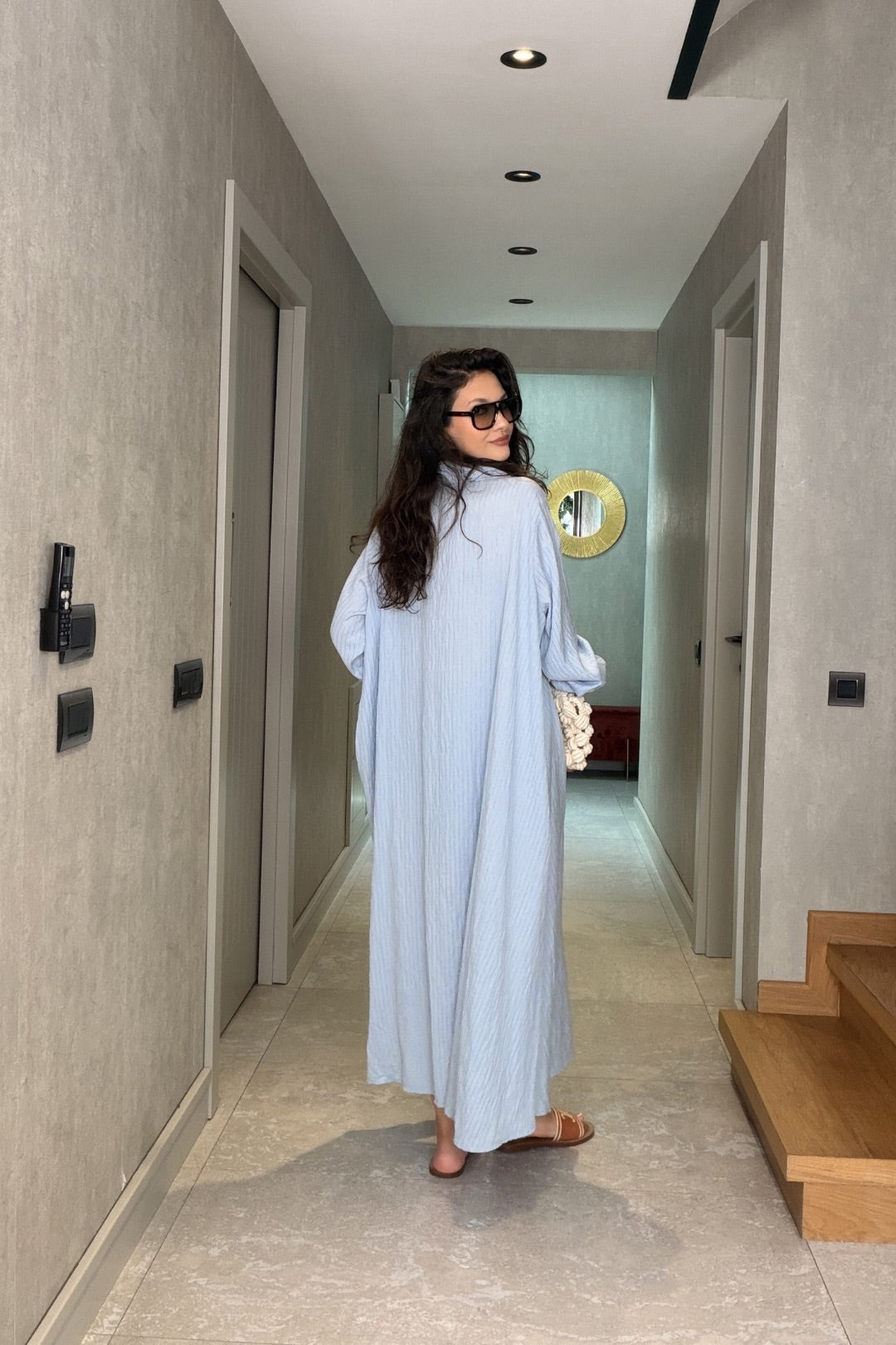 Bebe Mavi Çizgili İthal Maxi Elbise