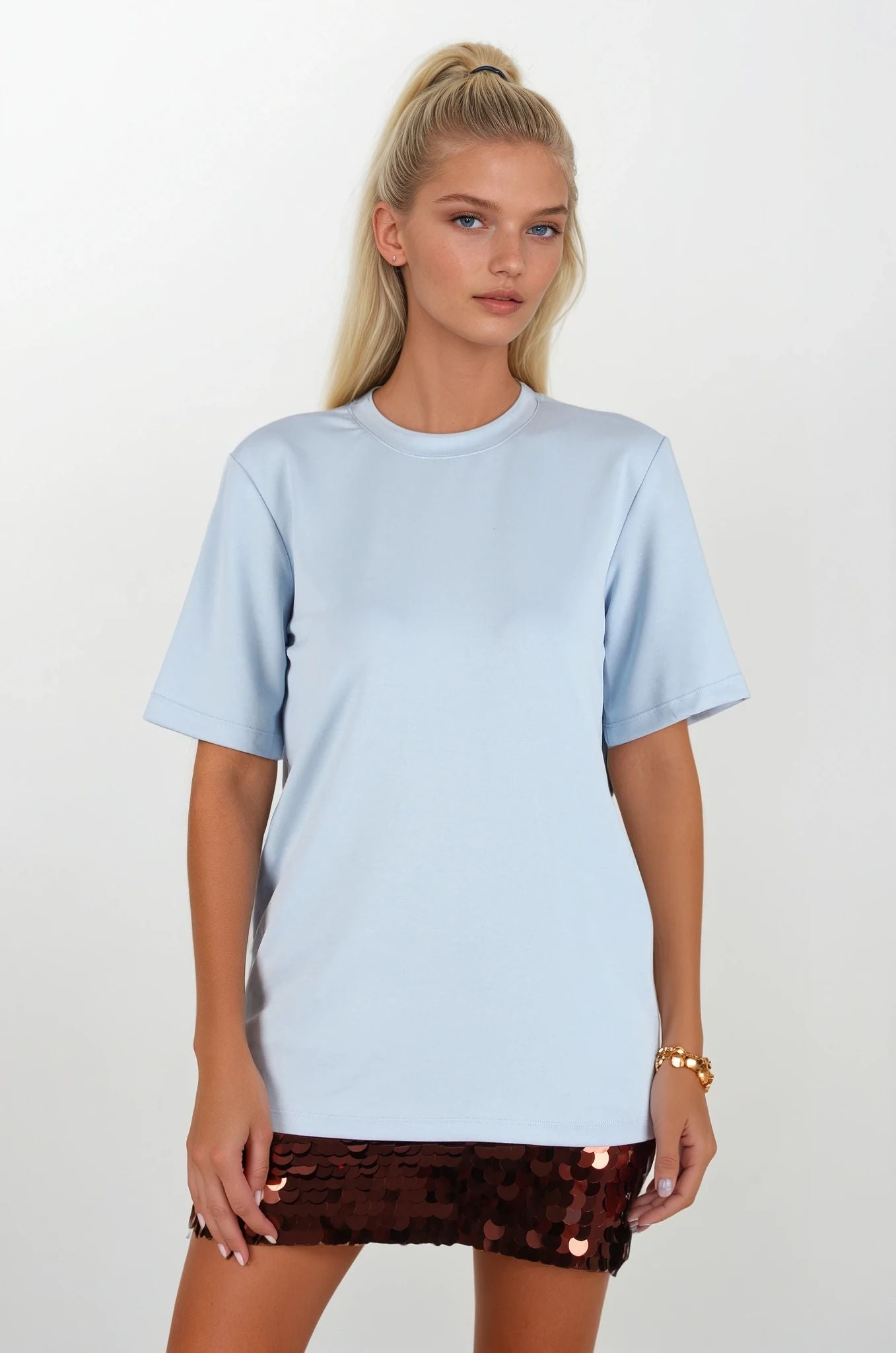 Bebe Mavi Bisiklet Yakalı Oversize T-Shirt