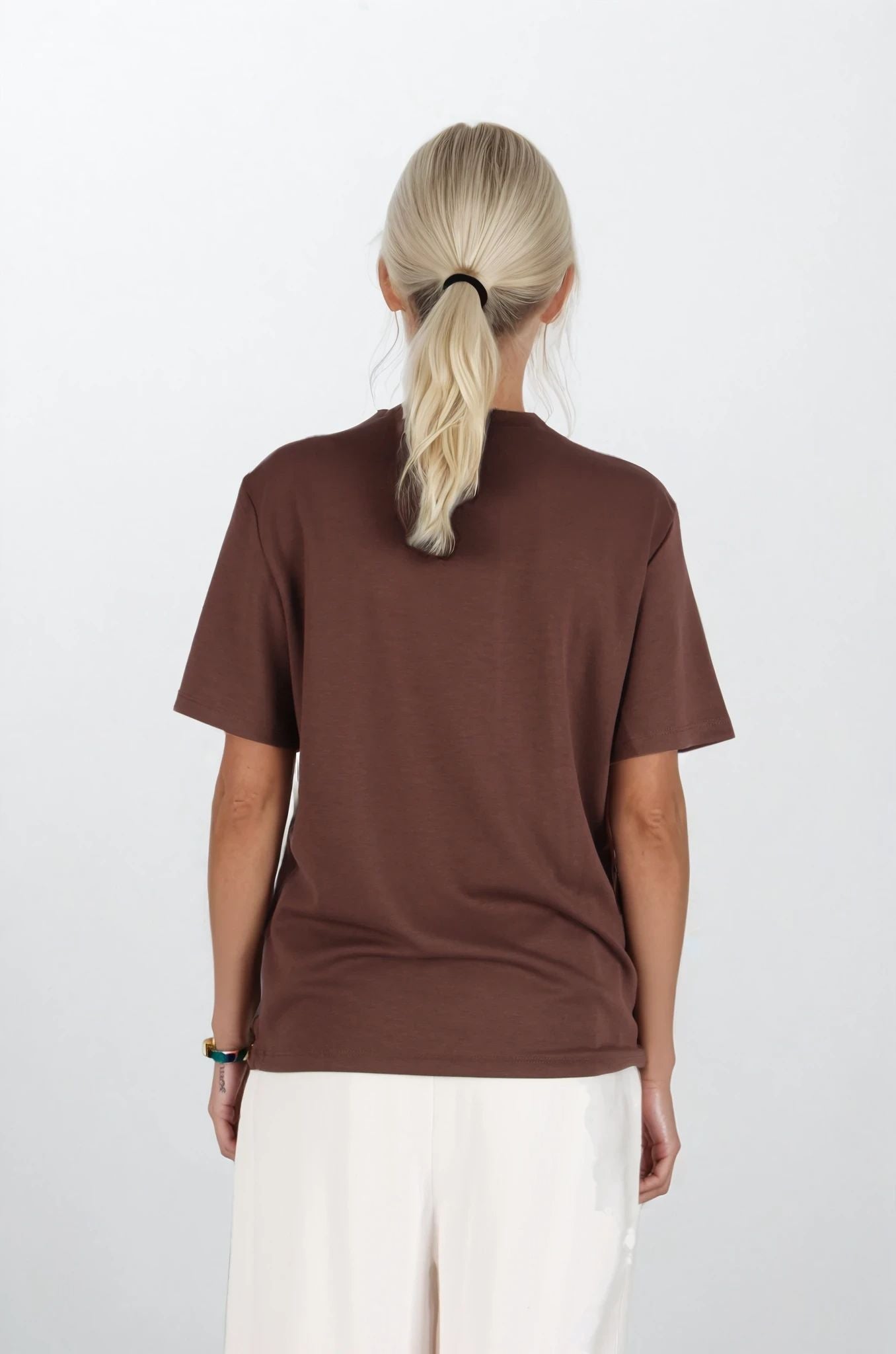 Kahverengi Bisiklet Yakalı Oversize T-Shirt