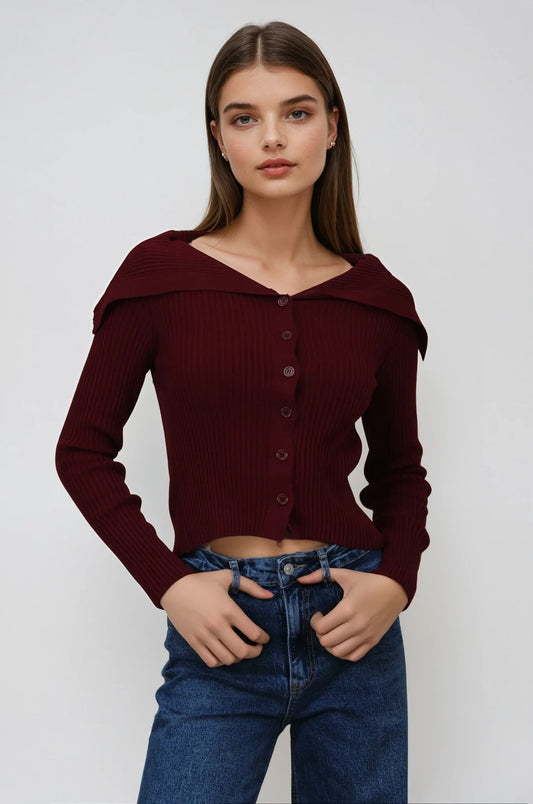 Bordo Crop Hırka