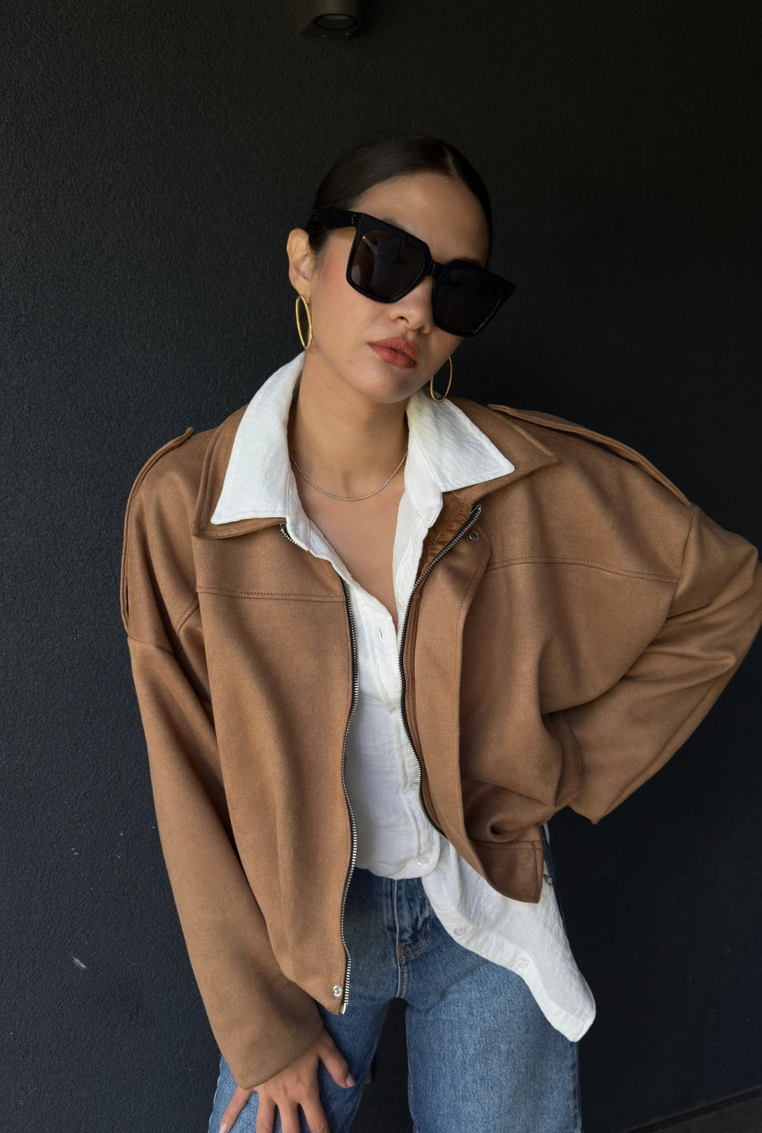 Camel Bomber Nubuk Ceket