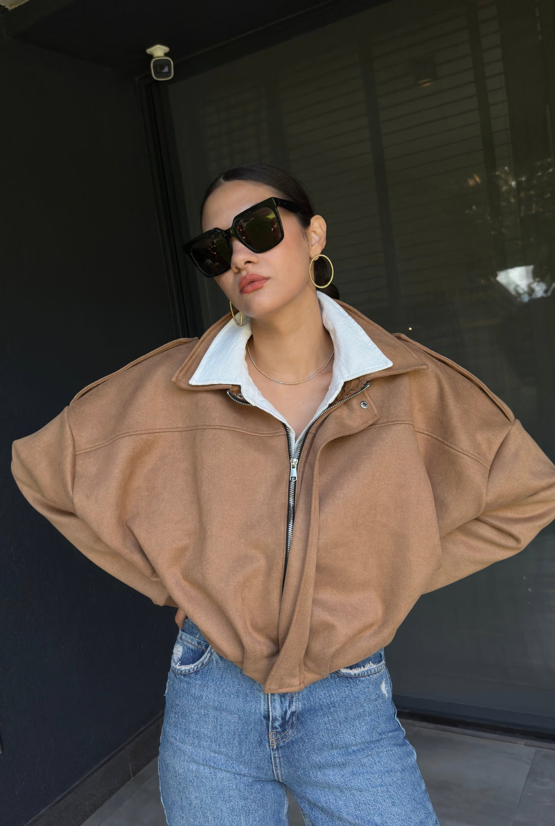Camel Bomber Nubuk Ceket