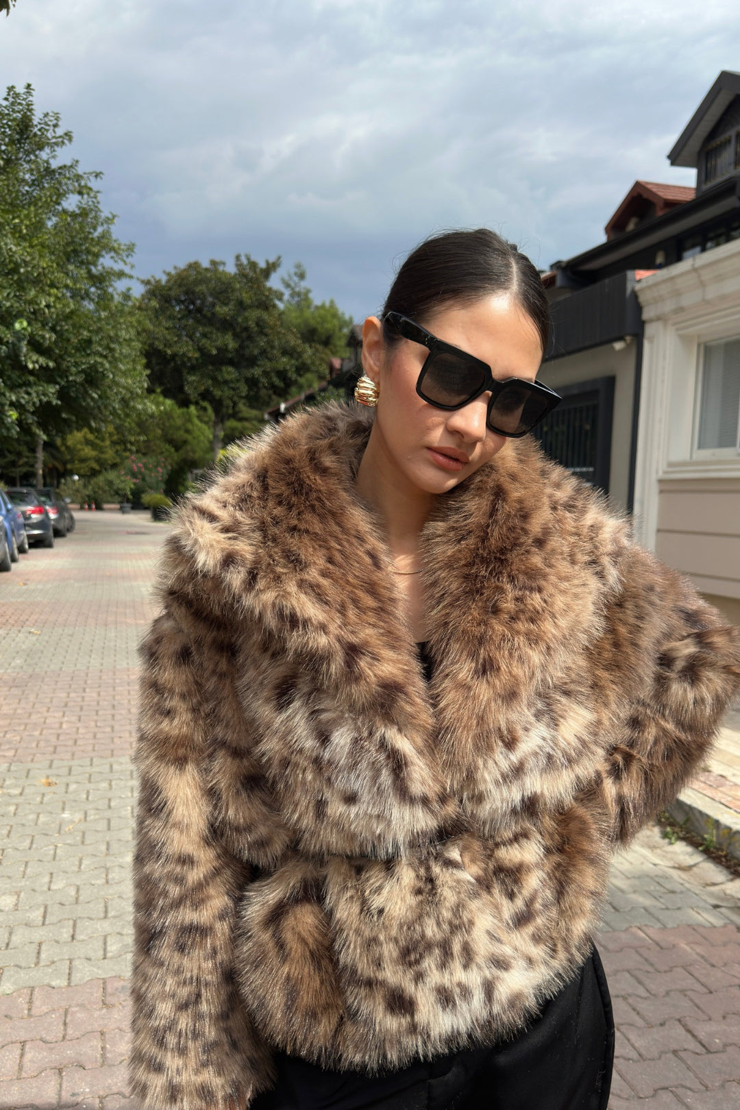Leopar Kemer Detaylı Desenli Kürk