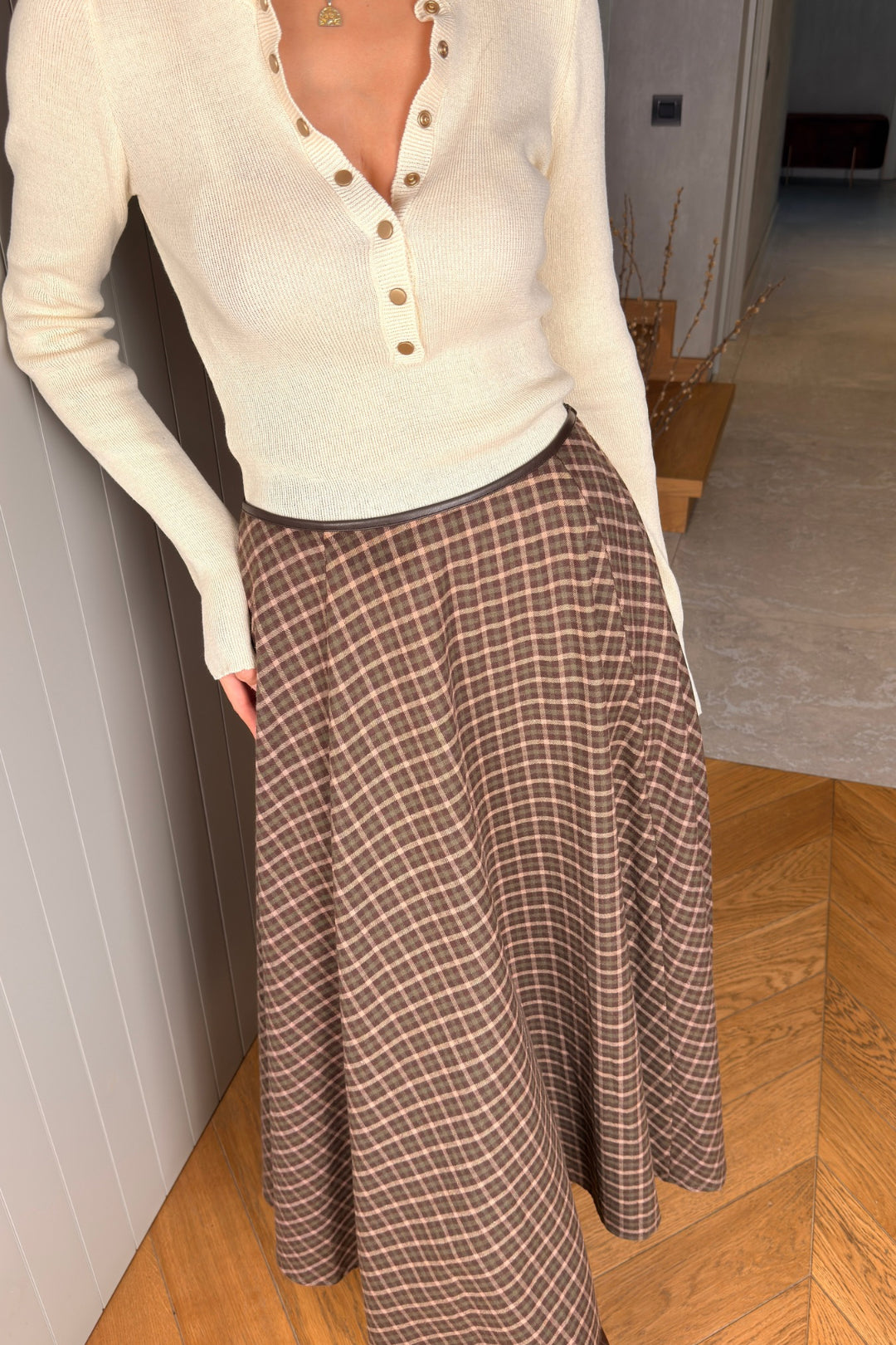 Kahverengi Ekose Midi Boy Etek