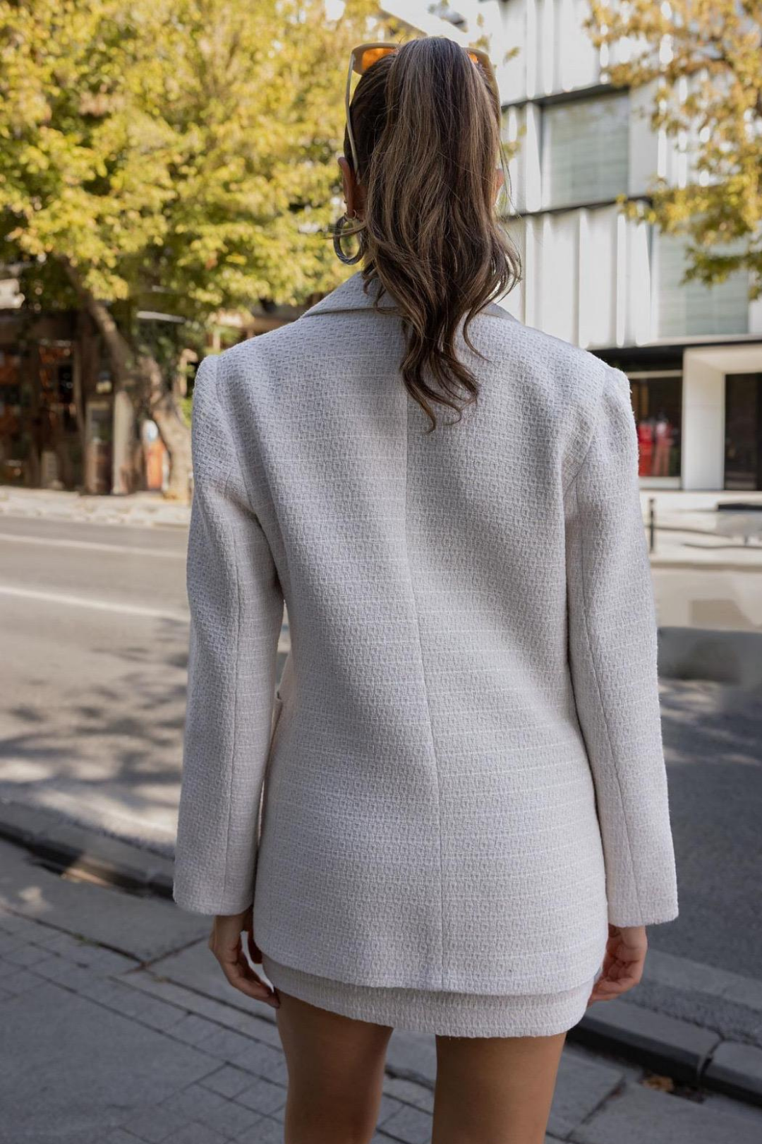 Krem Pullu Etek Ceket Takım