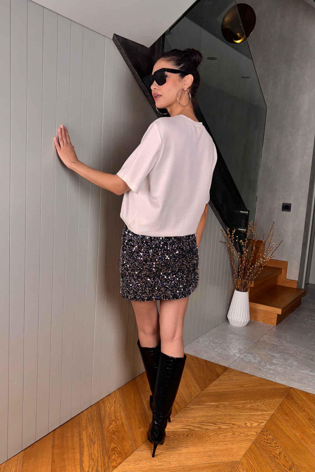 Gümüş Payetli Etek