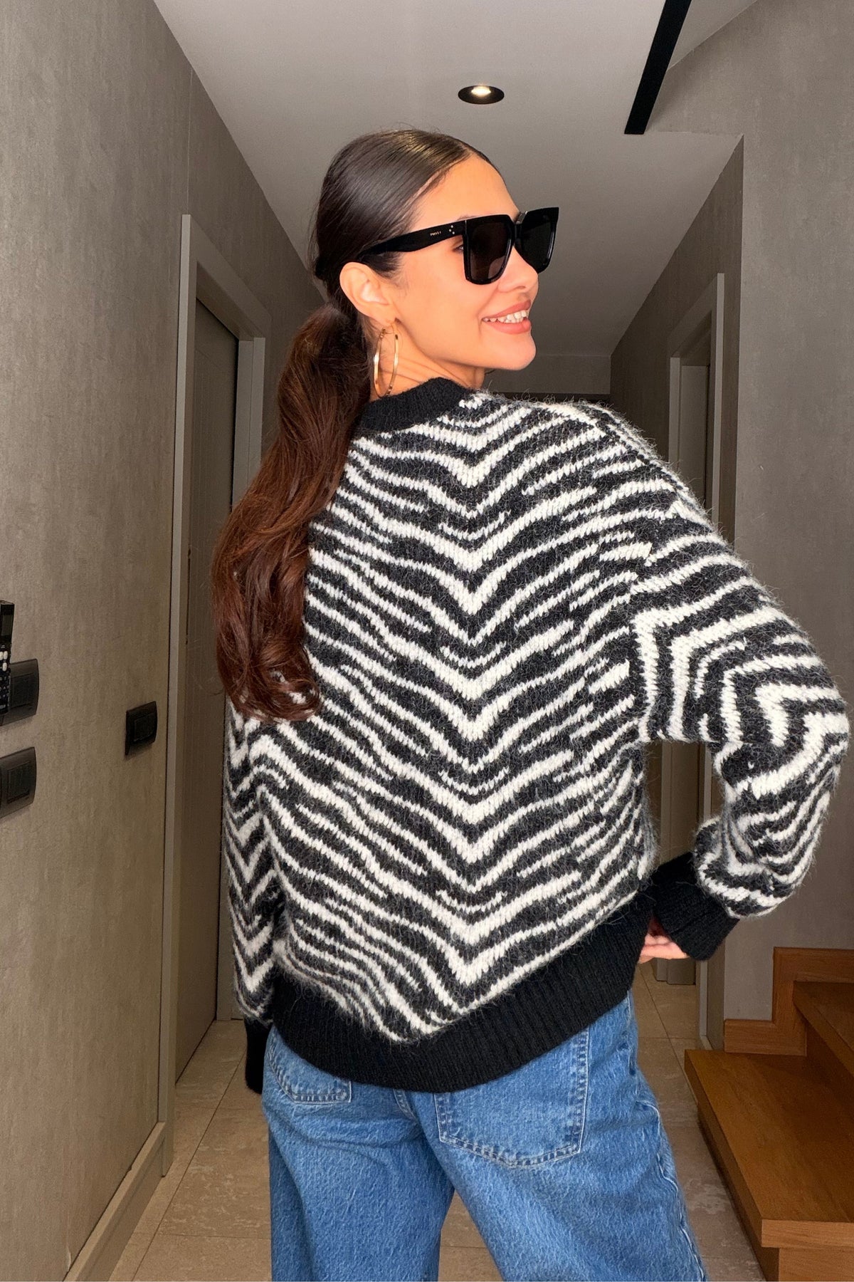 Zebra Desenli Triko Kazak