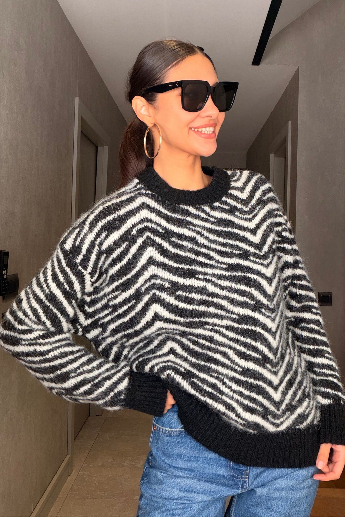 Zebra Desenli Triko Kazak